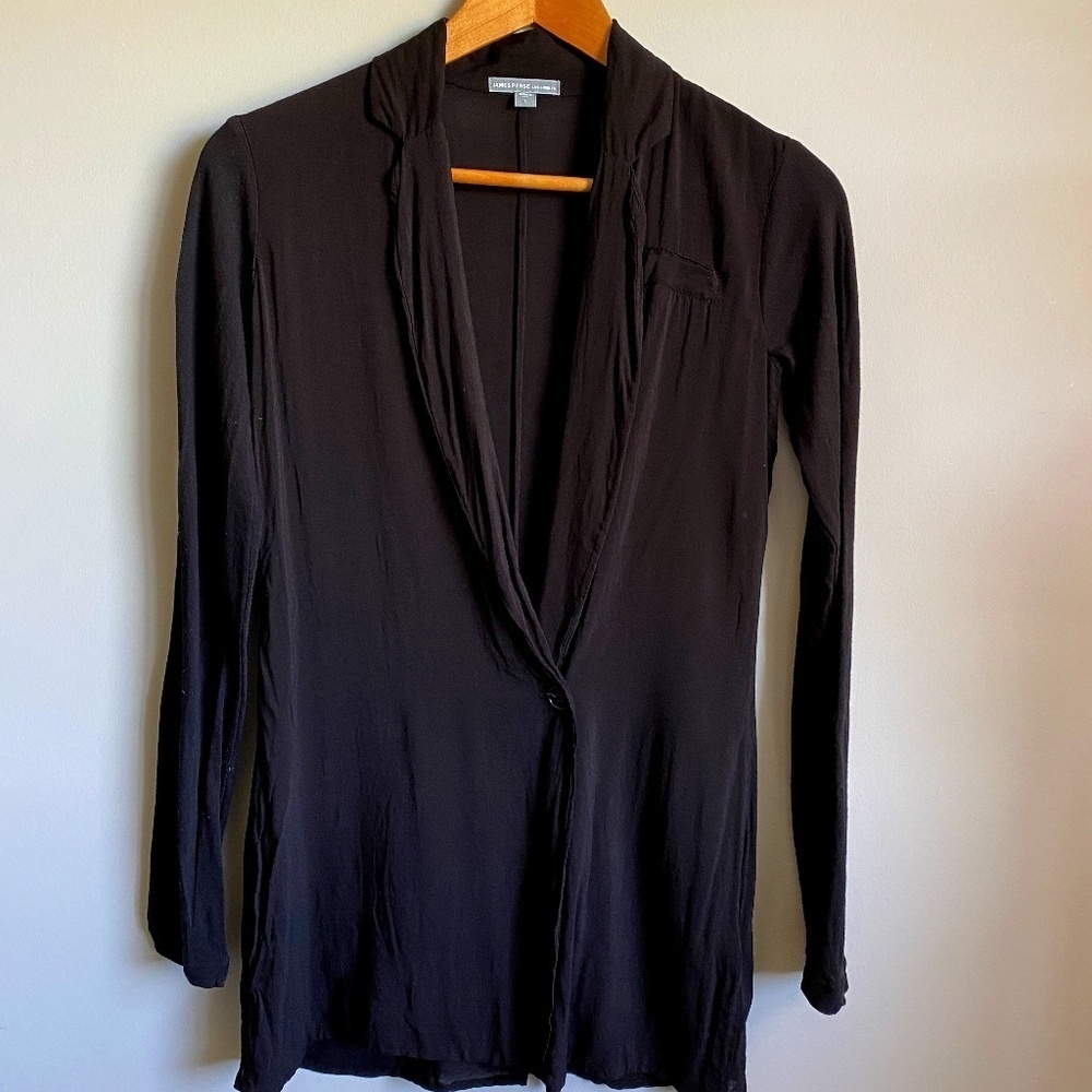 James Perse Revolve‎ Women's Black Single Button Long Sleeve Over Blouse Small